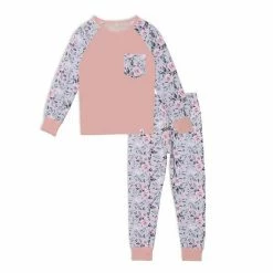 Deux Par Deux Organic Cotton Two Piece Printed Pajama Set Grey With Roses