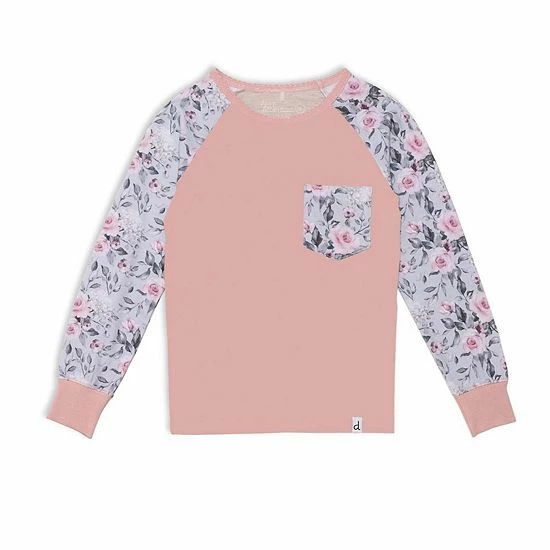 Deux Par Deux Organic Cotton Two Piece Printed Pajama Set Grey With Roses - Image 2