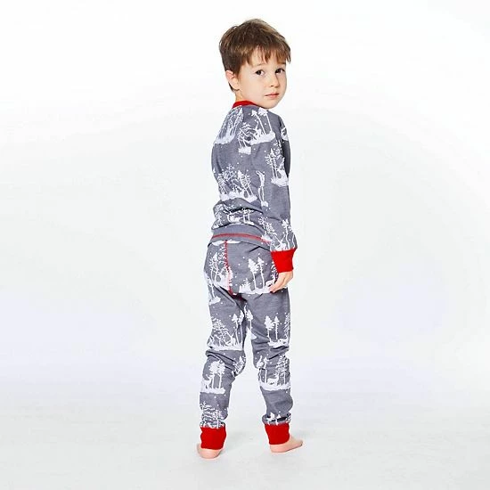 Deux Par Deux Organic Cotton Christmas Family Two Piece Printed Pajama Set With Deer And Trees - Image 3