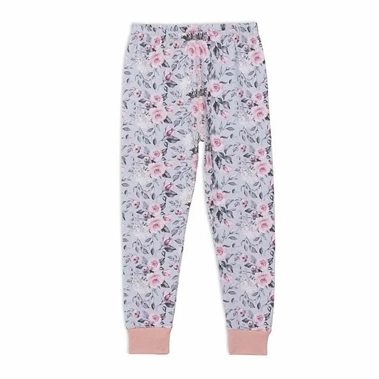 Deux Par Deux Organic Cotton Two Piece Printed Pajama Set Grey With Roses - Image 3