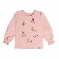 Deux Par Deux Long Sleeve Top With Ruching Silver Pink