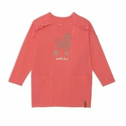 Deux Par Deux Long Sleeve Tunic With Pocket And Frill Red