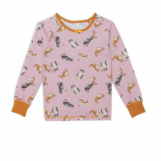 Deux Par Deux Organic Cotton Two Piece Printed Pajama Set With Cats - Image 2