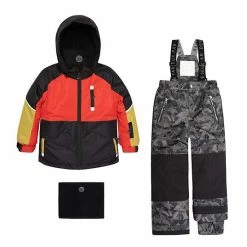 Deux Par Deux Printed Camo Two Piece Snowsuit Dark Grey, Red And Green Lime