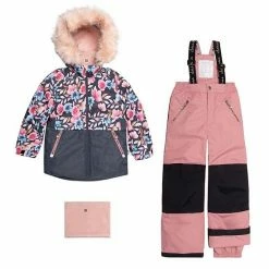 Deux Par Deux Two Piece Snowsuit Grey With Autumn Flower Print