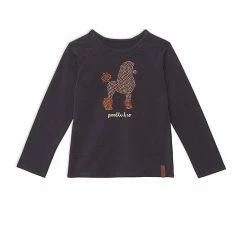 Deux Par Deux Long Raglan Sleeve Top Dark Grey With Print