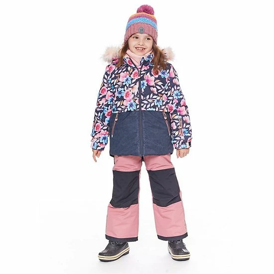 Deux Par Deux Two Piece Snowsuit Grey With Autumn Flower Print - Image 2