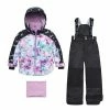 Deux Par Deux Printed Unicorns And Tie Dye Two Piece Snowsuit Black