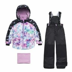 Deux Par Deux Printed Unicorns And Tie Dye Two Piece Snowsuit Black
