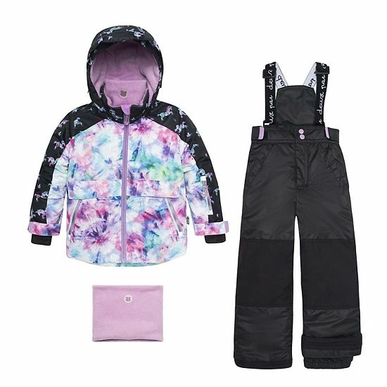 Deux Par Deux Printed Unicorns And Tie Dye Two Piece Snowsuit Black