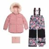 Deux Par Deux Two Piece Snowsuit Autumn Flower Print Grey And Dusty Pink