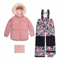 Deux Par Deux Two Piece Snowsuit Autumn Flower Print Grey And Dusty Pink