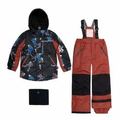 Deux Par Deux Two Piece Snowsuit Printed Hockey Players Black And Red