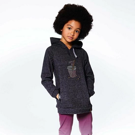 Deux Par Deux Long Sleeve Hooded Tunic With Pocket Dark Heather Grey - Image 2