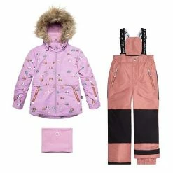 Deux Par Deux Printed Little Cats Two Piece Snowsuit Purple And Brown