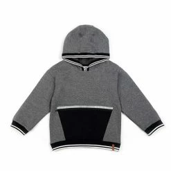 Deux Par Deux Hooded Fleece Top With Zipper Pocket Dark Heather Grey, Black And White