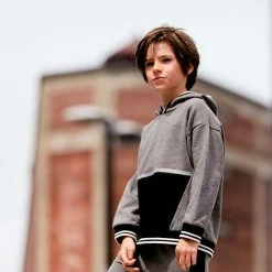 Deux Par Deux Hooded Fleece Top With Zipper Pocket Dark Heather Grey, Black And White -Deux par Deux Shop unnamed file 479