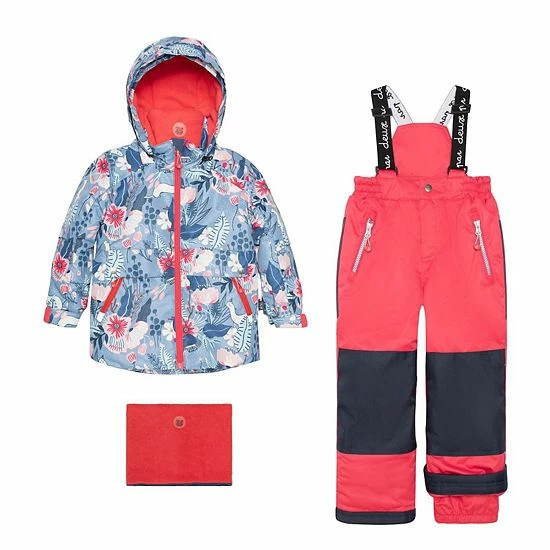 Deux Par Deux Printed Frosted Flowers Two Piece Snowsuit Blue And Red