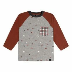 Deux Par Deux Long Raglan Sleeve Top With Printed Dogs
