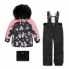 Deux Par Deux Printed Unicorns Two Piece Snowsuit Coral And Black