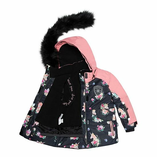 Deux Par Deux Printed Unicorns Two Piece Snowsuit Coral And Black - Image 5