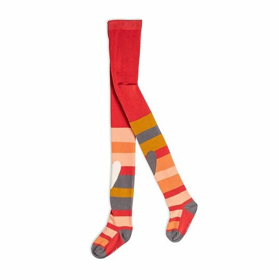 Deux Par Deux Striped Tights Pink, Red And Grey