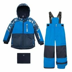 Deux Par Deux Two Piece Snowsuit Royal Blue With Printed Penguins