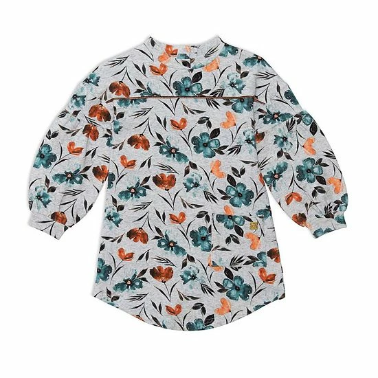 Deux Par Deux Printed Long Sleeve Dress With Watercolor Flowers