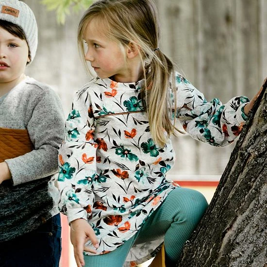 Deux Par Deux Printed Long Sleeve Dress With Watercolor Flowers - Image 2