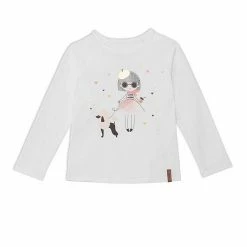 Deux Par Deux Long Raglan Sleeve Top Off White With Print