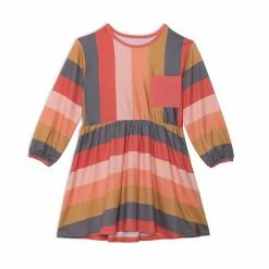 Deux Par Deux Striped Long Sleeve Dress Pink, Red And Grey