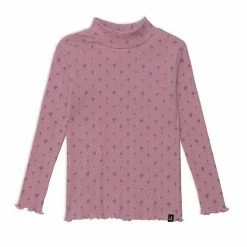 Deux Par Deux Printed Long Sleeve Mock Neck Rib Top Violet