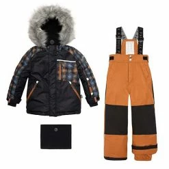 Deux Par Deux Checked Print Two Piece Snowsuit Black And Brown