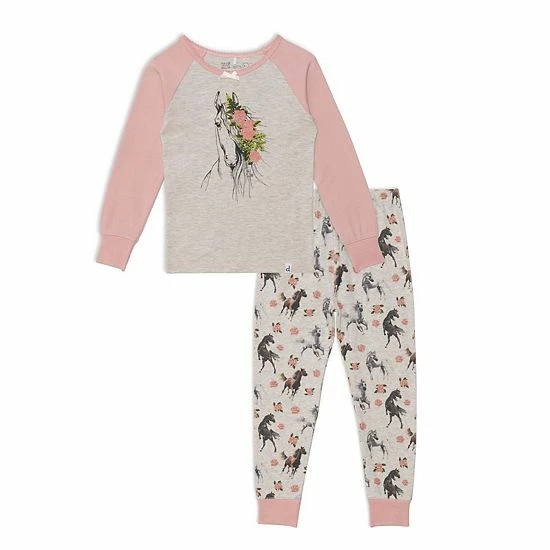 Deux Par Deux Organic Cotton Two Piece Printed Pajama Set With Horses