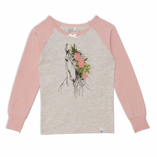 Deux Par Deux Organic Cotton Two Piece Printed Pajama Set With Horses - Image 2