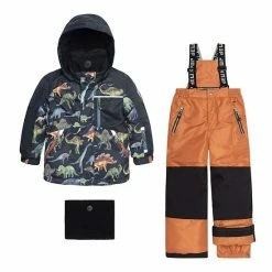 Deux Par Deux Printed Dinosaurs Two Piece Snowsuit Black And Brown