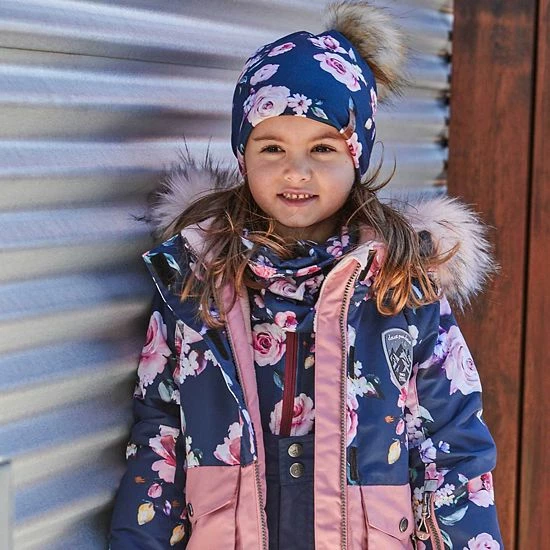 Deux Par Deux Printed Roses Two Piece Snowsuit Dusty Rose With Navy Pant - Image 2