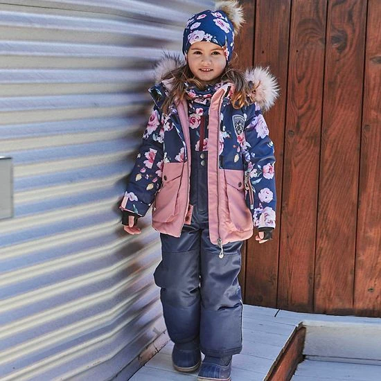 Deux Par Deux Printed Roses Two Piece Snowsuit Dusty Rose With Navy Pant - Image 3