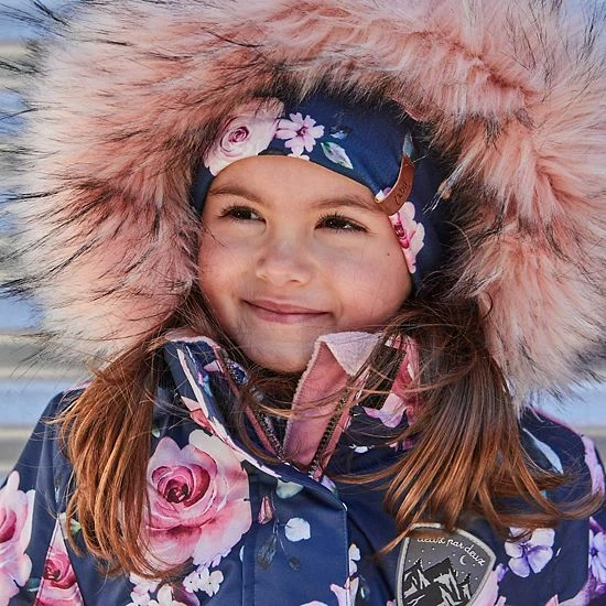 Deux Par Deux Printed Roses Two Piece Snowsuit Dusty Rose With Navy Pant - Image 4