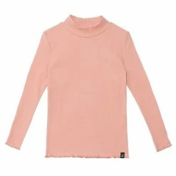 Deux Par Deux Long Sleeve Mock Neck Rib Top Coral Pink