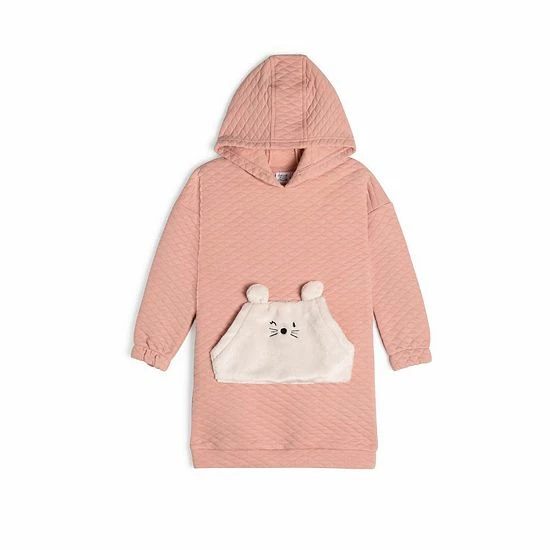 Deux Par Deux Quilted Long Sleeve Dress With Hood