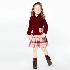 Deux Par Deux Hooded Long Sleeve Dress Burgundy And Pink Plaid -Deux par Deux Shop unnamed file 700