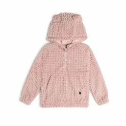 Deux Par Deux Hooded Long Sleeve Fake Fur Top