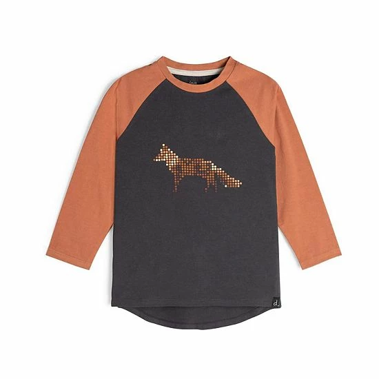 Deux Par Deux Long Sleeve Raglan Top With Fox Print