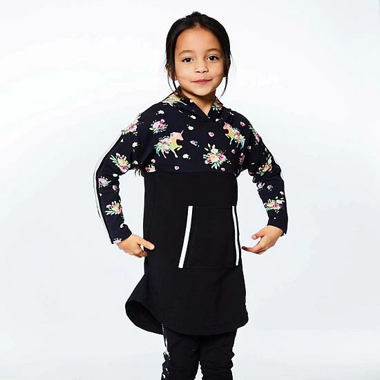 Deux Par Deux Hooded Long Sleeve Dress With Unicorn Print Black - Image 2