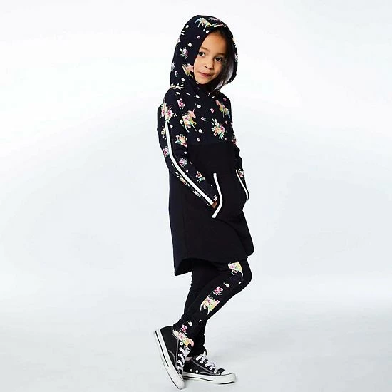 Deux Par Deux Hooded Long Sleeve Dress With Unicorn Print Black - Image 3