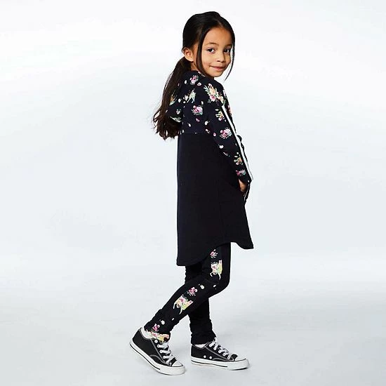 Deux Par Deux Hooded Long Sleeve Dress With Unicorn Print Black - Image 4