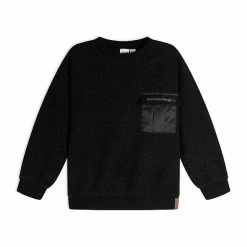 Deux Par Deux Knit Texture Top With Pocket And Zipper Black