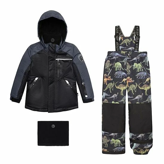 Deux Par Deux Printed Dinosaurs Two Piece Snowsuit Black