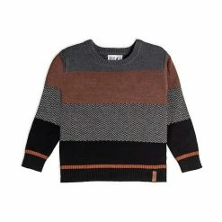 Deux Par Deux Sweater Knit Top Dark Grey, Brown And Black
